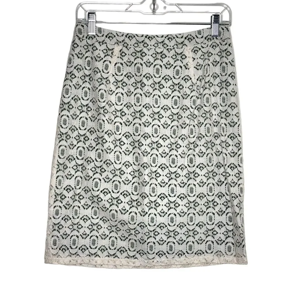 Edme & Esyllte Anthropologie Lace Pencil Skirt Cream 6